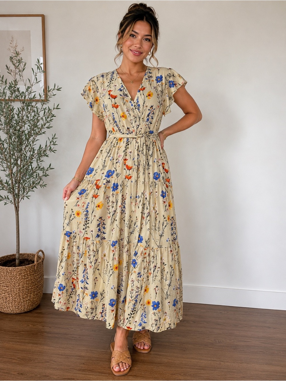 SHEIN Floral Boho Maxi Dress Size L NWOT